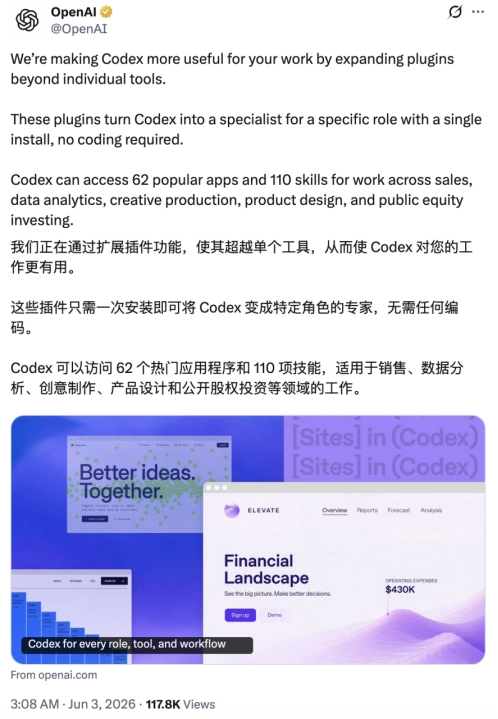 Chat GPT升级：Codex接入ChatGPT，新增6个岗位插件-第2张图片-开云手机入口官网下载-开云app官方最新下载--V3.6.9